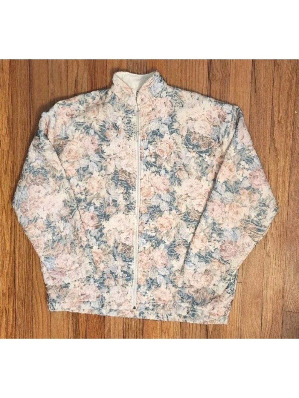 90s Maxson Tapestries Floral Zip up AOP jacket Jaquard Pastel Cottage One Size